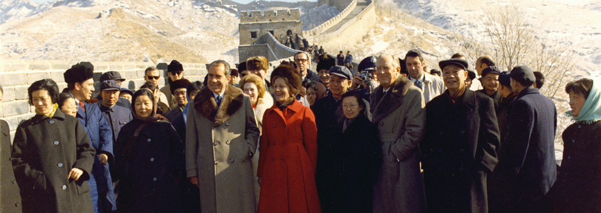 President Nixon with a delegation at the Great Wall of China