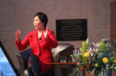 Haiyan Wang answering questions at the Griffin Lecture