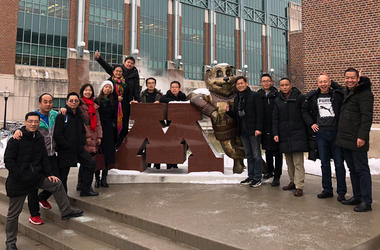 Xi'an Polytechnic University delegation visiting the Goldy Gopher statue